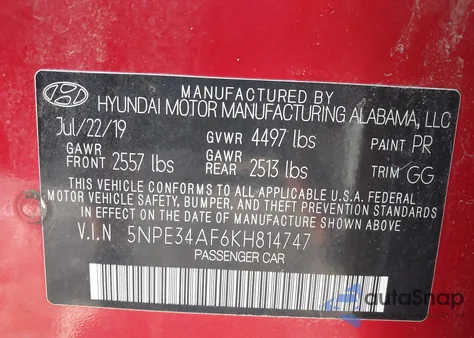 2019 Hyundai Sonata Limited z USA, uszkodzony, nr VIN 5NPE34AF6KH814747